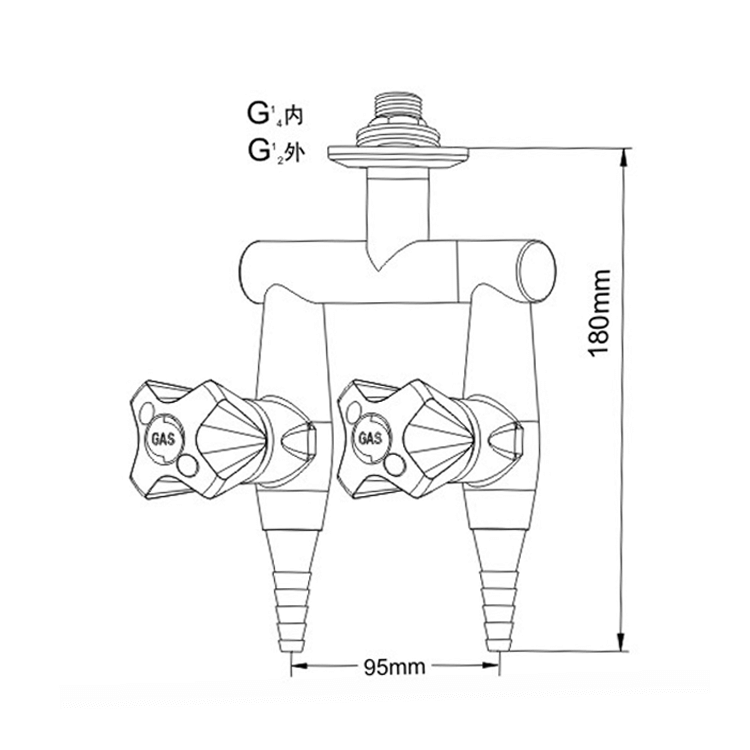 Safety high qulity celling double-head gas cock gas valve